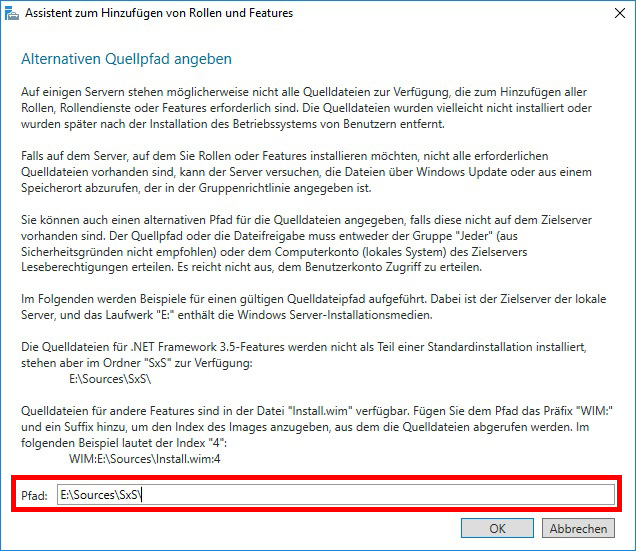 Windows Server .Net Framework Alternativer Quellpfad